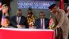 U.S. Defense Secretary Lloyd J. Austin, left and Kenya's Cabinet Secretary for Defense Aden Duale, sign a bilateral defense cooperation agreement in Nairobi, Kenya, Sept. 25, 2023. 