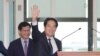 Taiwanese Vice President William Lai waves to the media as he departs for Paraguay in Taoyuan, Taiwan on Aug. 12, 2023.