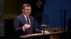 Ukrainian Foreign Minister Dmytro Kuleba speaks to a special session of the General Assembly on Ukraine, at U.N. headquarters in New York, Feb. 22, 2023.