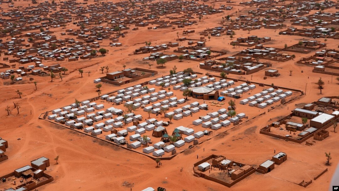 FILE- An aerial view shows a camp of internally displaced people in Djibo, Burkina Faso, May 26, 2022.