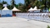 Indian Navy soldiers stand during the commissioning of its naval base INS Jatayu on Minicoy, the southernmost island in the Lakshadweep archipelago, India, March 6, 2024. 