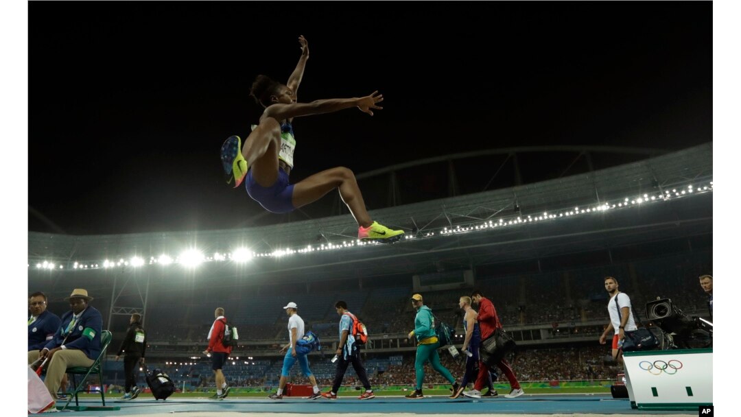United States' Tianna Bartoletta in action during the women's long jump final, during the athletics competitions of the 2016 Summer Olympics at the Olympic stadium in Rio de Janeiro, Brazil, Wednesday, Aug. 17, 2016.