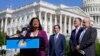 FILE - Rep. Pramila Jayapal speaks at a Congressional Progressive Caucus news conference, Aug. 12, 2022, in Washington. With Jayapal from left are Reps. Jamie Raskin, Mark Takano and Mark Pocan.