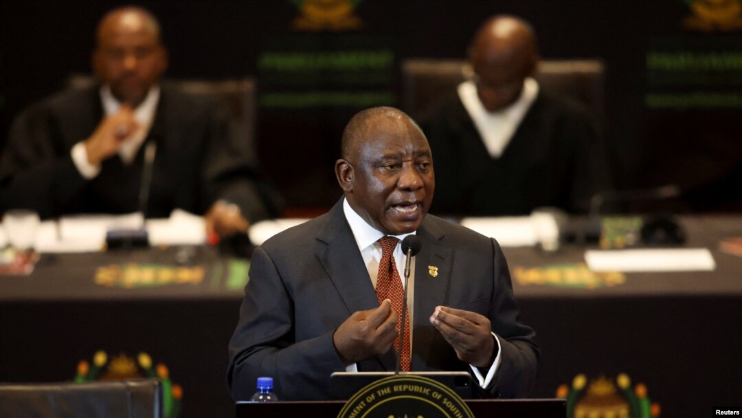 South African President Cyril Ramaphosa delivers his 2023 state of the nation address in Cape Town, South Africa, Feb. 9, 2023.