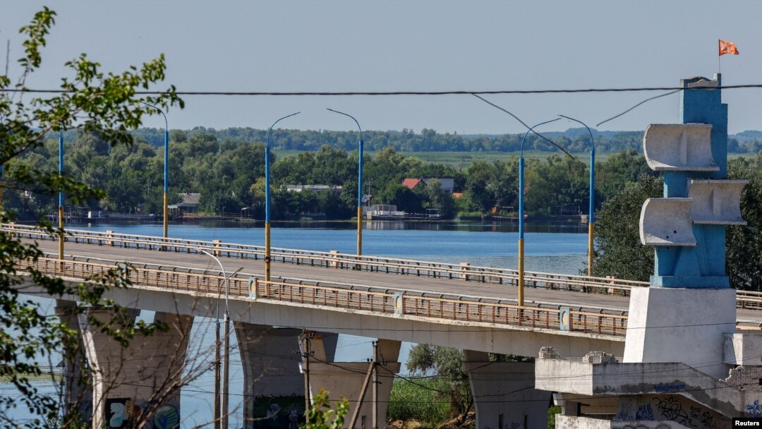 The Antonivskyi bridge is closed to civilians after it reportedly came under fire during the Ukraine-Russia conflict in the Russian-controlled city of Kherson, Ukraine July 27, 2022.