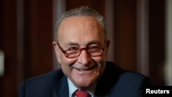Senate Minority Leader Chuck Schumer (D-NY) listens as he meets virtually with retired U.S. General Lloyd Austin, nominated by President-elect Joe Biden to be his Secretary of Defense, at the Capitol in Washington, Dec. 15, 2020.