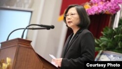 台湾总统蔡英文在年金改革国是会议上讲话 （台湾总统府提供）