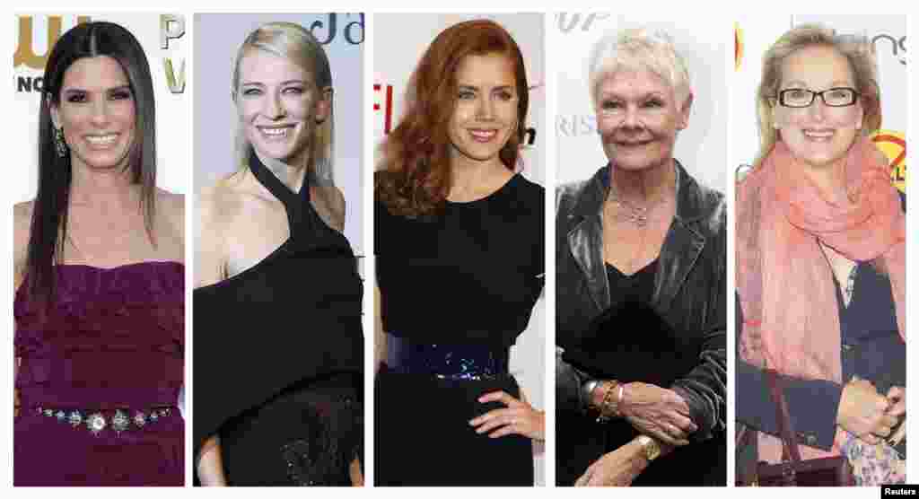 2014年获得奥斯卡最佳女主角提名的艾米&middot;亚当斯（Amy Adams，中）和其他4位女星