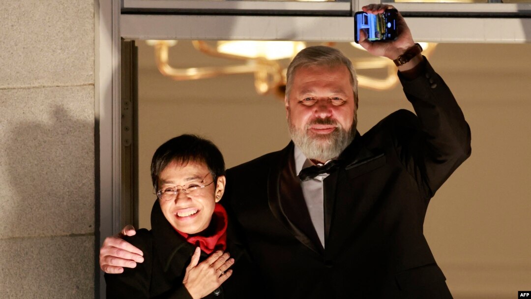 2021-yilning Tinchlik uchun Nobel mukofoti sovrindorlari Mariya Ress va Dmitriy Muratov, Oslo, 10-dekabr, 2021 