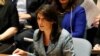 FILE - U.S. Ambassador to the United Nations Nikki Haley addresses the U.N. Security Council at U.N. headquarters in New York, March 12, 2018. She said on Sept. 5, 2018, that the council could not remain a "passive observer" as Nicaragua continued to deteriorate.