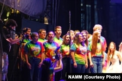 Voices Strong United, the choir of more than 100 students, performs in Anaheim, California, Jan. 26, 2019.