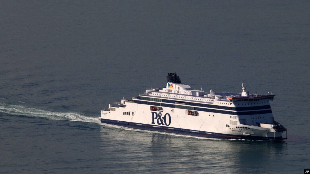 FILE - A P&O cross-channel ferry arrives at Calais harbour, northern France, Sept. 25, 2015. 