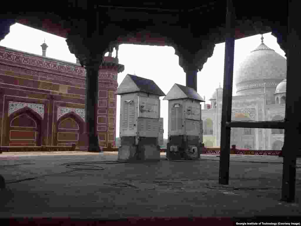 Air sampling equipment located in this section of the Taj Mahal complex was used to determine what was causing discoloration of the landmark structure.
