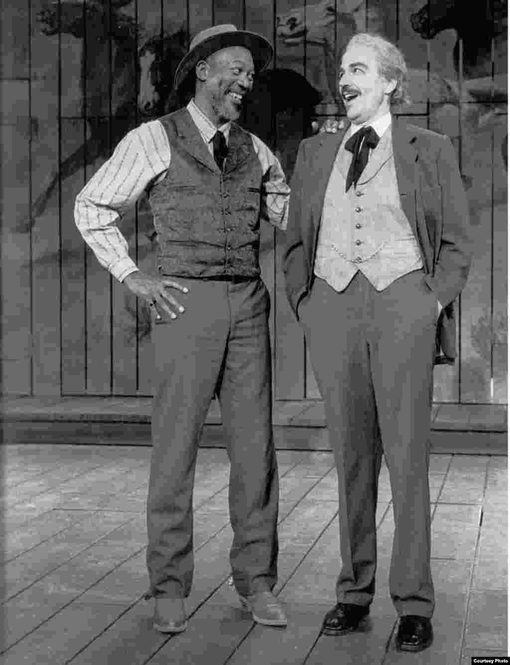 Morgan Freeman and George Guidall in the 1990 Shakespeare in the Park production of The Taming of the Shrew at the Delacorte Theater. (Photo: Martha Swope/ &copy;The New York Public Library)