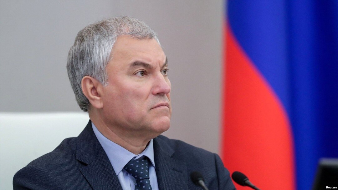 Vyacheslav Volodin, speaker of Russia's State Duma, attends a session in Moscow on Oct. 17, 2023. "We are protecting our country," he said the next day as the chamber passed a bill to revoke Russia's ratification of a nuclear test ban treaty. (Russian State Duma via Reuters) 