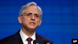 FILE - In this Jan. 7, 2021, photo, President Joe Biden's nominee for attorney general, Judge Merrick Garland, speaks during an event at The Queen theater in Wilmington, Del. 