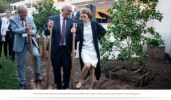 Frido Mann, from left, with German Federal President Frank-Walter Steinmeier and his wife, Elke Büdenbender, at the opening ceremony of the Thomas Mann House in Los Angeles, California, June 2018. (Courtesy Photo)