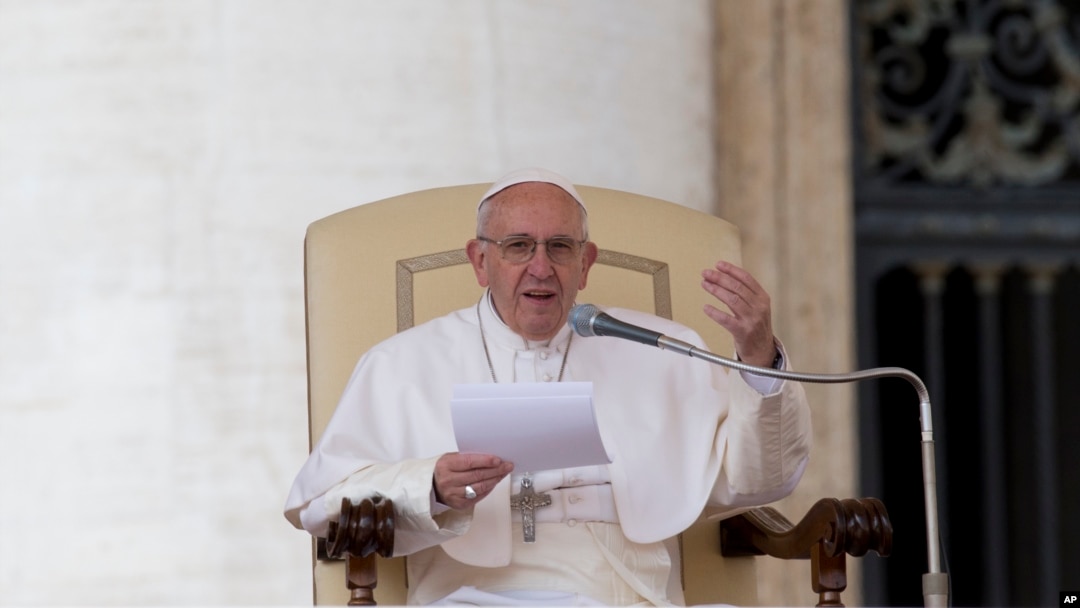 Pope Francis delivers his speech during the weekly general audience he held in St.Peter's Square, at the Vatican, Wednesday, March 16, 2016. 