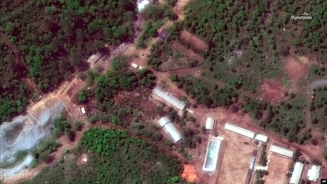 FILE - This May 23, 2018, satellite image provided by DigitalGlobe shows the Punggye-ri test site in North Korea.