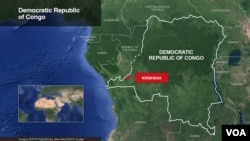 Map of Democratic Republic of Congo, highlighting the capital Kinshasa 