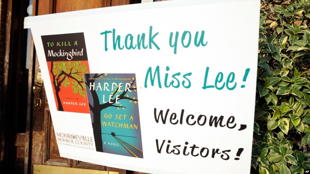 A sign welcomes book fans to Monroeville, Alabama, the hometown of "To Kill a Mockingbird" author Harper Lee, July 8, 2015.