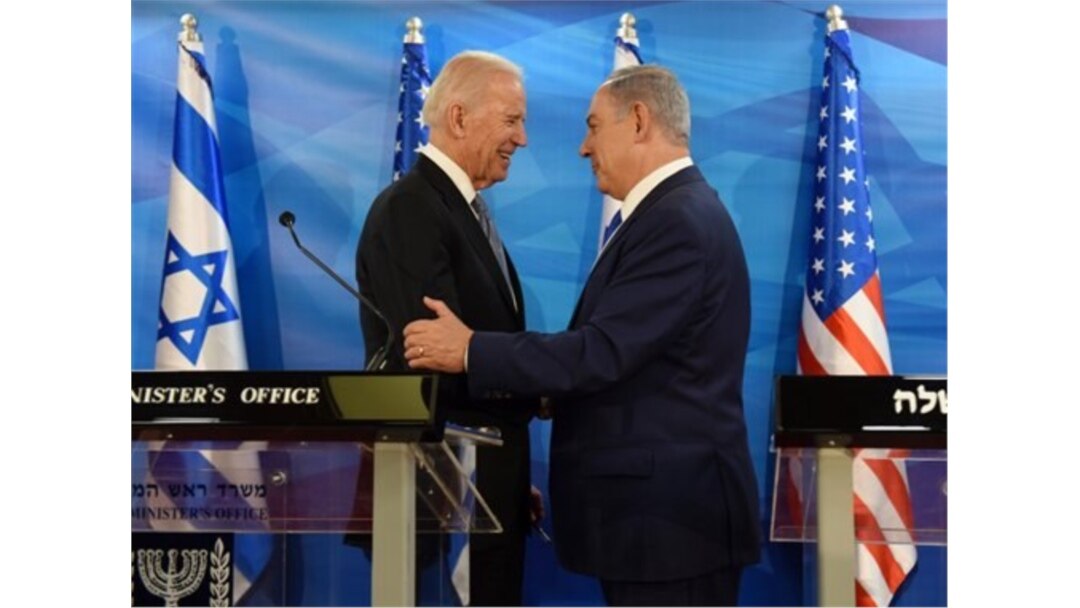 FILE - Then-U.S. Vice President Joe Biden and Israeli Prime Minister Benjamin Netanyahu shake hands while giving joint statements in the prime minister's office in Jerusalem, Israel, March 9, 2016. (Debbie Hill, Pool via AP)