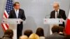 French Defense Minister Jean-Yves Le Drian (R) and U.S. Defense Secretary Ash Carter (L) speak at a news conference at the French Defense Ministry in Paris, Jan. 20, 2016.