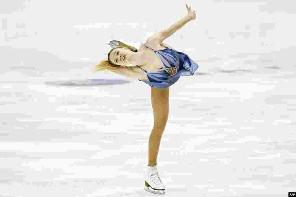 Maria Sotskova of Russia competes in the ladies&#39; free skating event at the ISU figure skating Finlandia Trophy competition at the Metro Areena in Espoo, Finland.