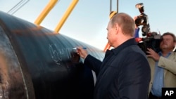 Фото 2014 року: російський президент Путін на церемонії присвяченій будівництву трубопроводу "Сила Сибіру", що йде з Росії до Китаю