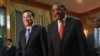 Chinese Premier Li Keqiang, left, is welcomed by Ethiopian Premier Hailemariam Desalegn at the Ethiopian Presidential Palace, in Addis Ababa, Ethiopia, May 4, 2014. 