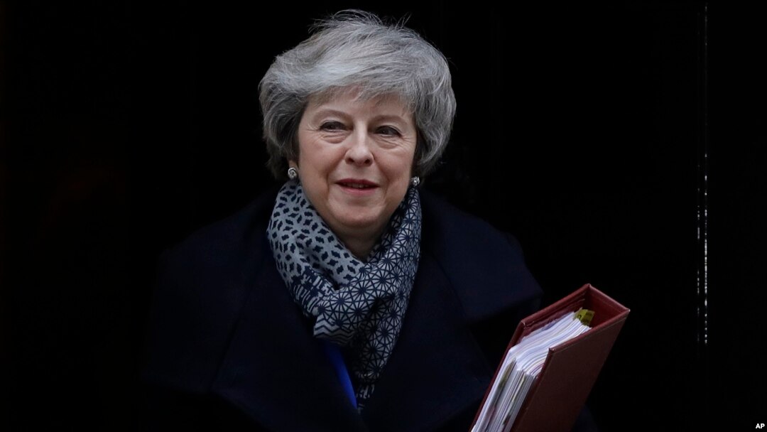 Prime Minister Theresa May leaves 10 Downing Street in London, Jan. 16, 2019. 