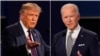 FILE - President Donald Trump, left, and former Vice President Joe Biden are seen during the first presidential debate at Case Western University and Cleveland Clinic, in Cleveland, Ohio, in this combination of Sept. 29, 2020, photos.
