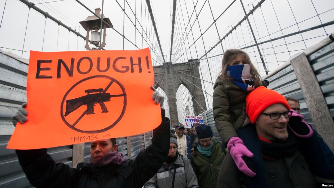 Demonstrators participate in an anti-gun violence rally sponsored by One Million Moms for Gun Control in New York, Jan. 21, 2013. 