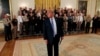 U.S. President Donald Trump approaches the news media to listen to a question about an anonymous op-ed from The New York Times after he held a gathering with sheriffs from across the U.S. in the East Room at the White House in Washington, Sept. 5, 2018. 