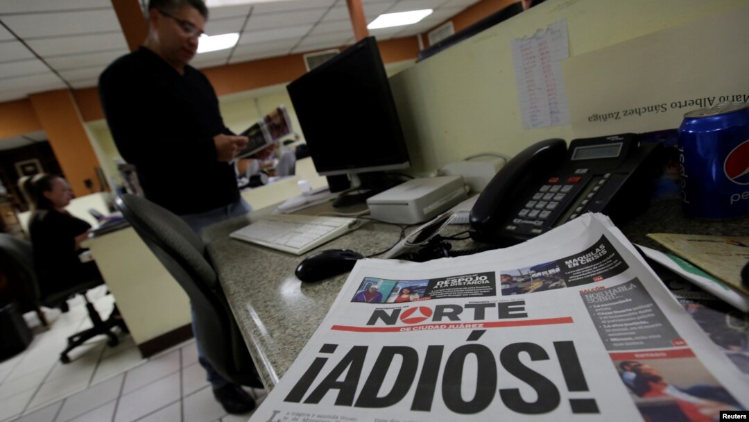 El Norte newspaper is pictured after the paper announced its closure due to what it says is a situation of violence against journalists in Ciudad Juarez, Mexico, April 2, 2017. 