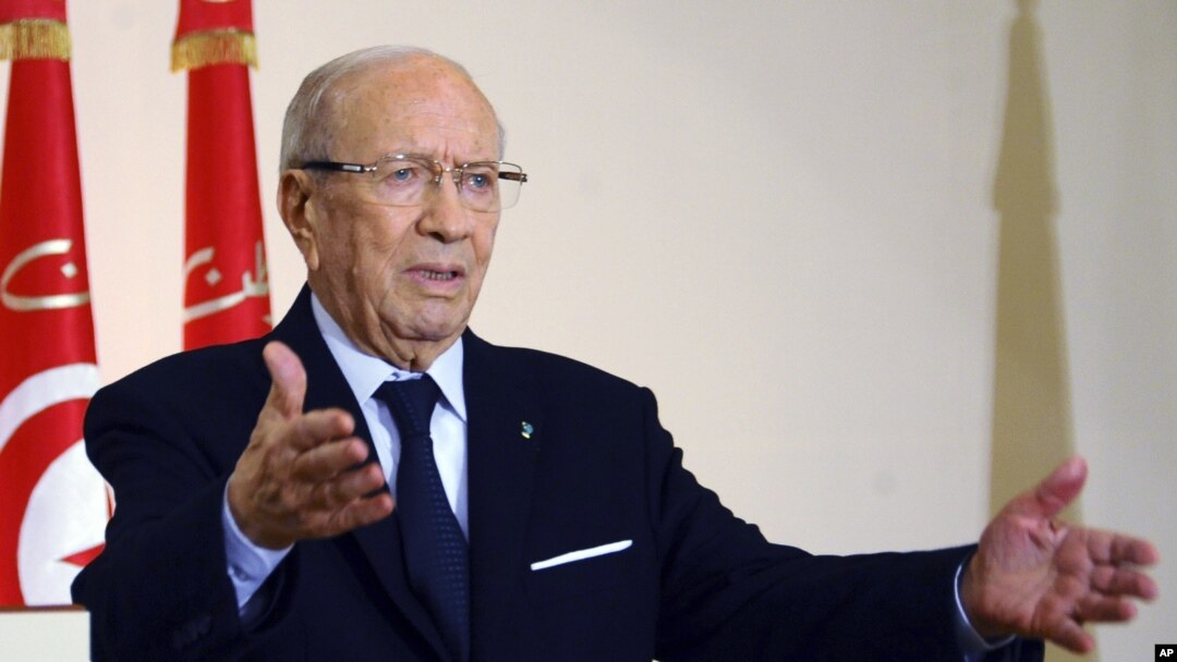 FILE - Tunisian President Beji Caid Essebsi.