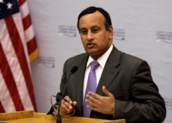 FILE - Pakistan Ambassador Husain Haqqani speaks at the University of Arkansas Clinton School of Public Service in Little Rock, Arkansas, July 29, 2009.