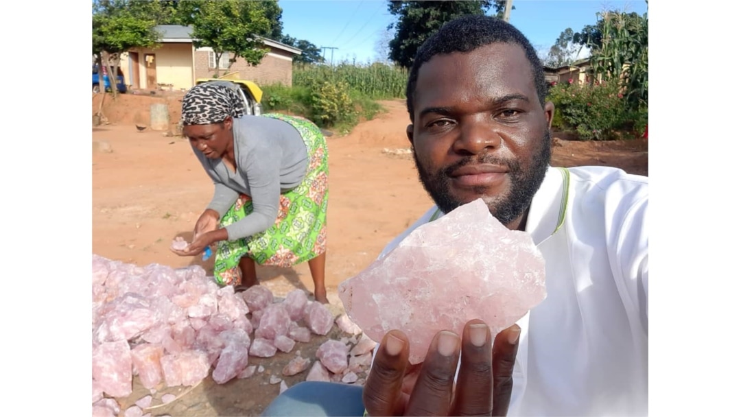 Percy Maleta diplays some of the minerals in Malawi. (Courtesy: of Nyasa Mining Corperative)