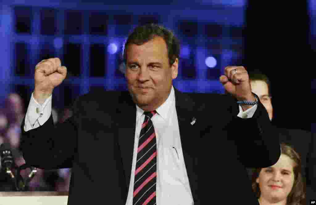 New Jersey Governor Chris Christie celebrates his election victory in Asbury Park, Nov. 5, 2013.