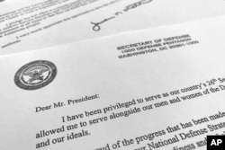 Mudofaa vaziri Jim Mattisning Prezident Donald Tramp nomiga iste'fo arizasi