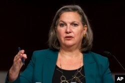 FILE - Victoria Nuland, under secretary of State for Political Affairs, speaks on Capitol Hill, Dec. 7, 2021