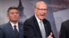 Sen. Pat Roberts (r) with Sen. Cory Gardner speaks about the Guantanamo Bay Detention Facility, Nov. 5, 2015, during a news conference on Capitol Hill in Washington. 