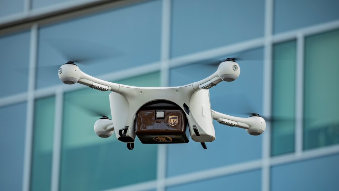 In this file photo, a UPS drone makes a Flight Forward medical delivery on WakeMed Health & Hospitals' main campus in Raleigh, North Carolina, in an undated photo.