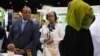 Mswati III, King of Swaziland (L) tours the exhibition hall during the first day of the World Energy Forum at the Dubai World Trade Centre, Oct. 22, 2012. 