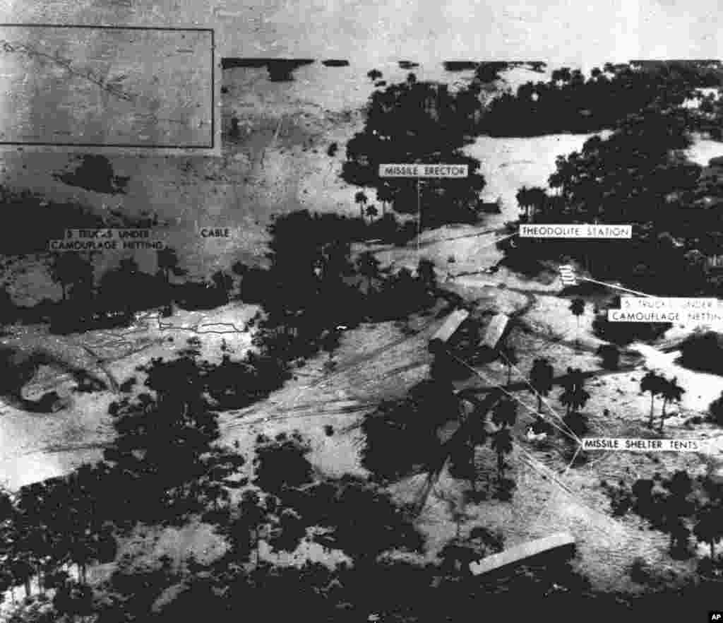 This is a low level photograph released by the U.S. Defense Department made October 23, 1962 of the medium range ballistic missile site under construction in the San Cristobal area of Cuba. 