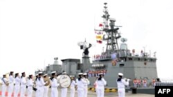 22일 중국-동남아시아국가연합 합동 군사훈련에 참가하기 위해 태국 해군함이 중국 잔장 군항에 들어서고 있다. 
