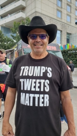 Gayle Roberts from Wyoming, attending his eighth Trump rally.