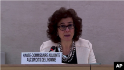 U.N. Deputy High Commissioner for Human Rights, Nada Al-Nashif speaking in Geneva in this screen shot on Dec. 15, 2021