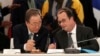 French President Francois Hollande, right, speaks with UN Secretary-General Ban Ki-moon as they attend "The Climate Challenge and African solutions" event during the COP21, the UN Climate Change Conference, in Le Bourget, north of Paris, Dec. 1, 2015.