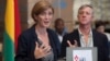 U.S. Ambassador to the United Nations Samantha Power speaks during a news conference following her visit to the U.N. Mission for Ebola Emergency Response (UNMEER) in Accra, Ghana, Oct. 29, 2014.